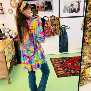 Stunning Vintage LISA FRANK VIBES 1980s Rainbow 🌈 Robe Medium